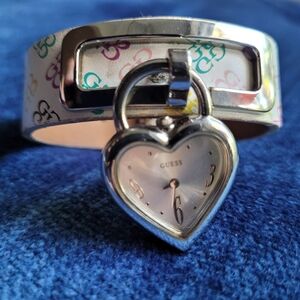 Vintage Guess Heart Watch Logo Leather band. New battery.